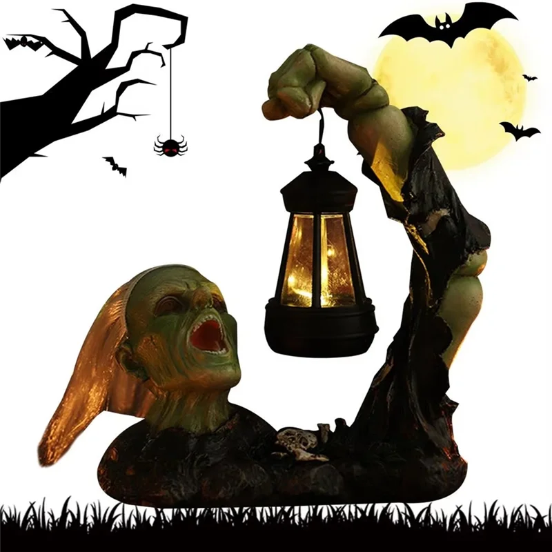 Halloween Decorations Outdoor, Green Figurine With Solar Powered Lantern Scary Decor For Home Indoor Outside