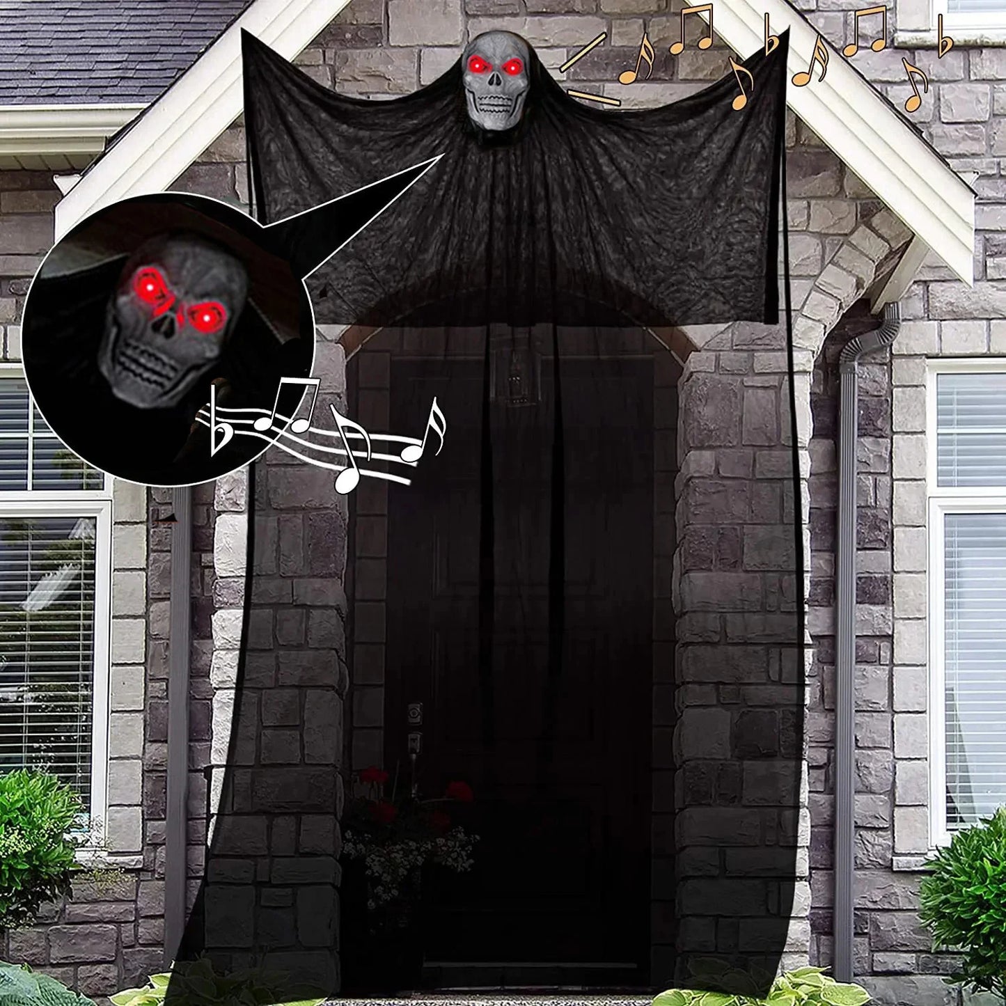 Halloween Hanging Skull Ghost Haunted House Decoration With LED Sound Ghost Ornament Indoor Outdoor Bar Halloween Party Decor
