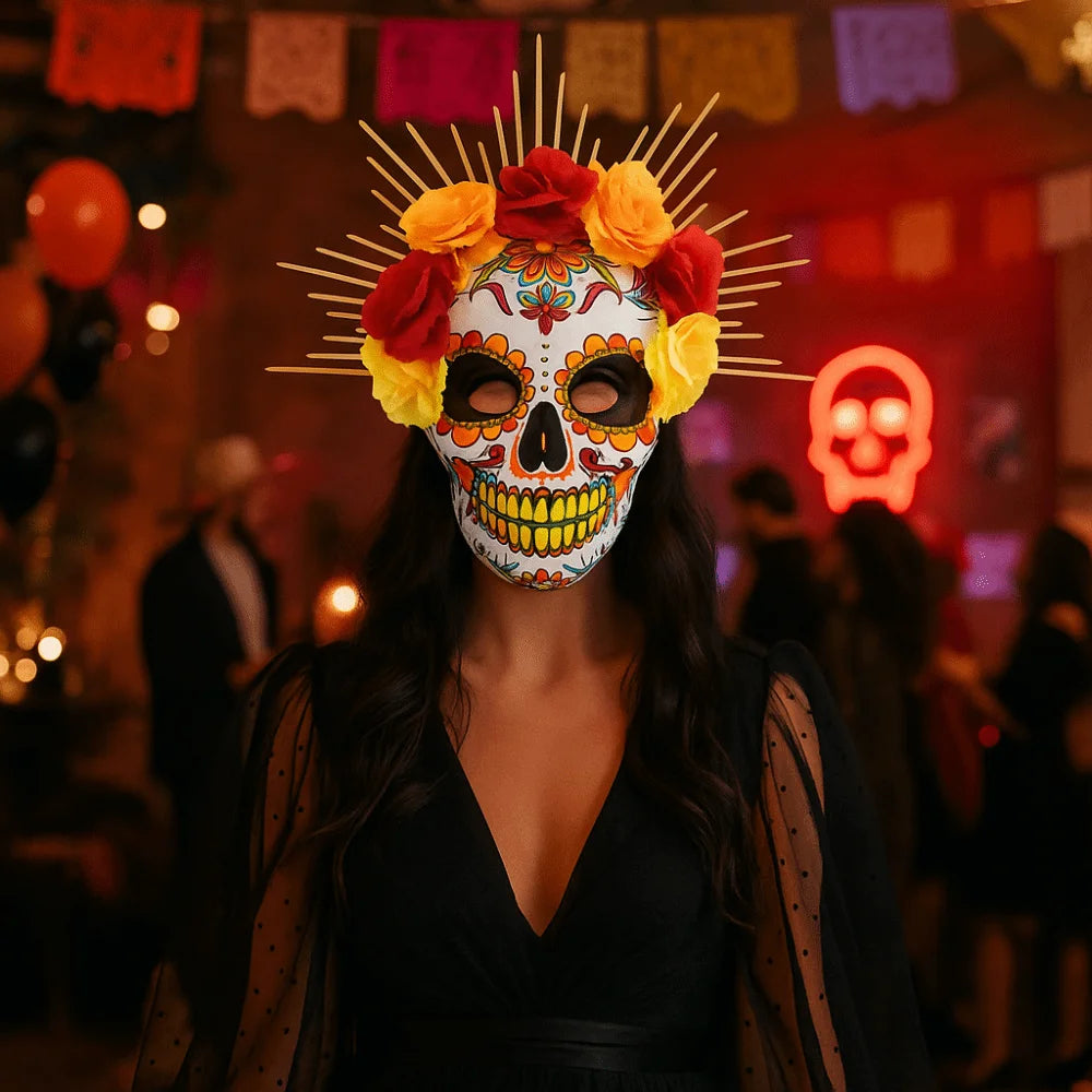 Nightclub Halloween Mexican Day of The Dead Mask EVA Eye Mask Halloween Party Mask Headwear Three-dimensional Skull Mask Show