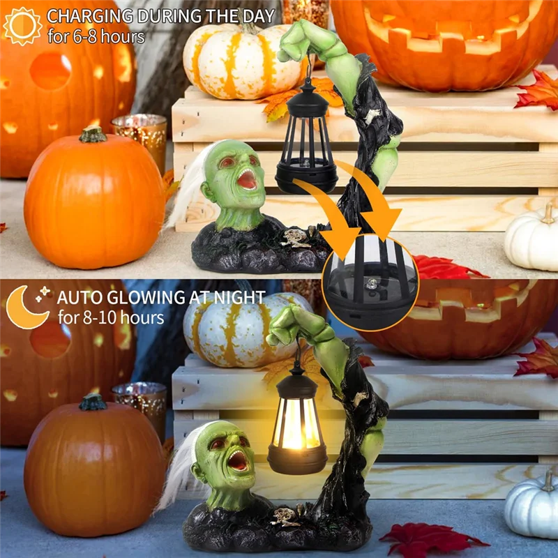 Halloween Decorations Outdoor, Green Figurine With Solar Powered Lantern Scary Decor For Home Indoor Outside