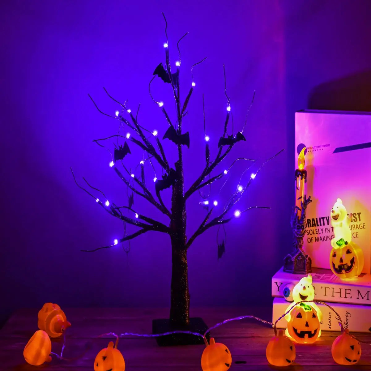 45CM Halloween LED Decoration Tree Cover with DIY Black Branches Pumpkin Light Tabletop Home Indoor Decor