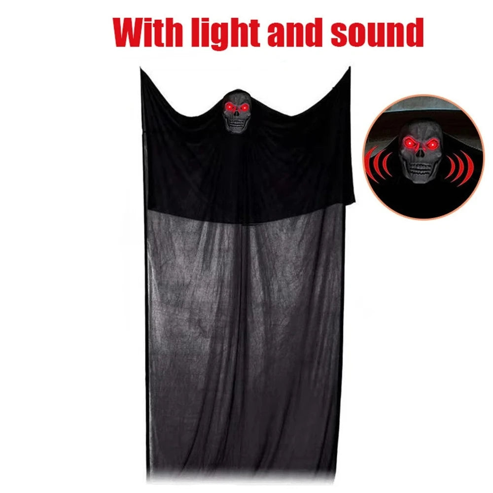 Halloween Hanging Skull Ghost Haunted House Decoration With LED Sound Ghost Ornament Indoor Outdoor Bar Halloween Party Decor