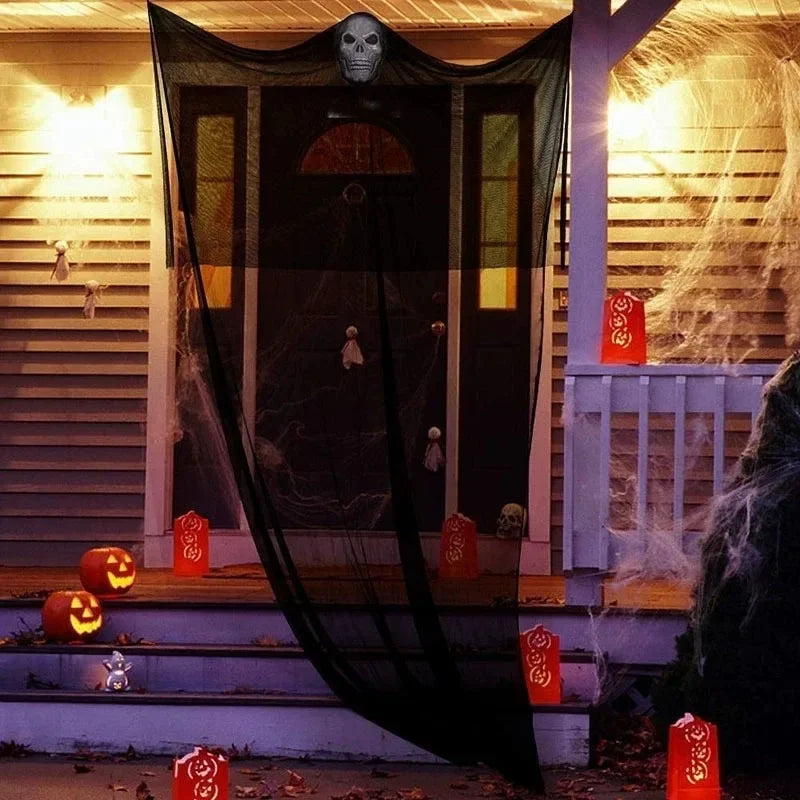 Halloween Hanging Skull Ghost Haunted House Decoration With LED Sound Ghost Ornament Indoor Outdoor Bar Halloween Party Decor