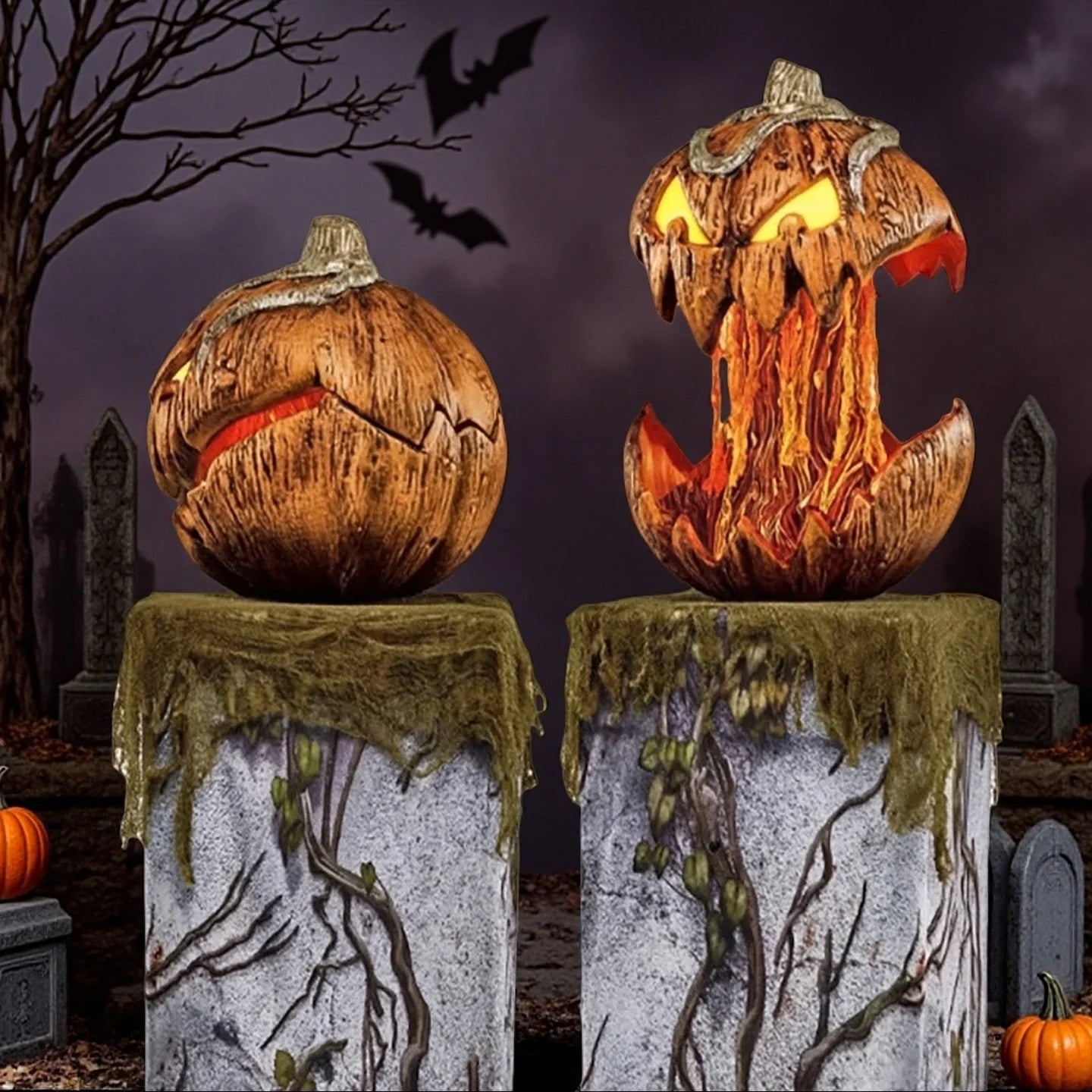 Scary Halloween Pumpkin Head Decoration Outdoor Garden Yard Patio Horror Props for Haunted House Party Scene Decor