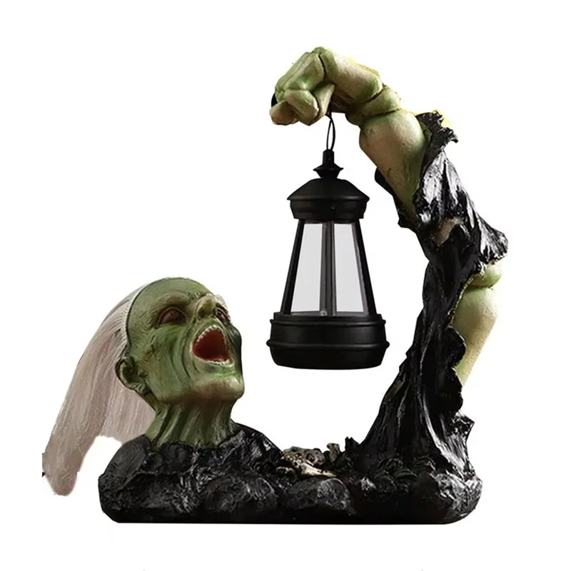 Halloween Decorations Outdoor, Green Figurine With Solar Powered Lantern Scary Decor For Home Indoor Outside