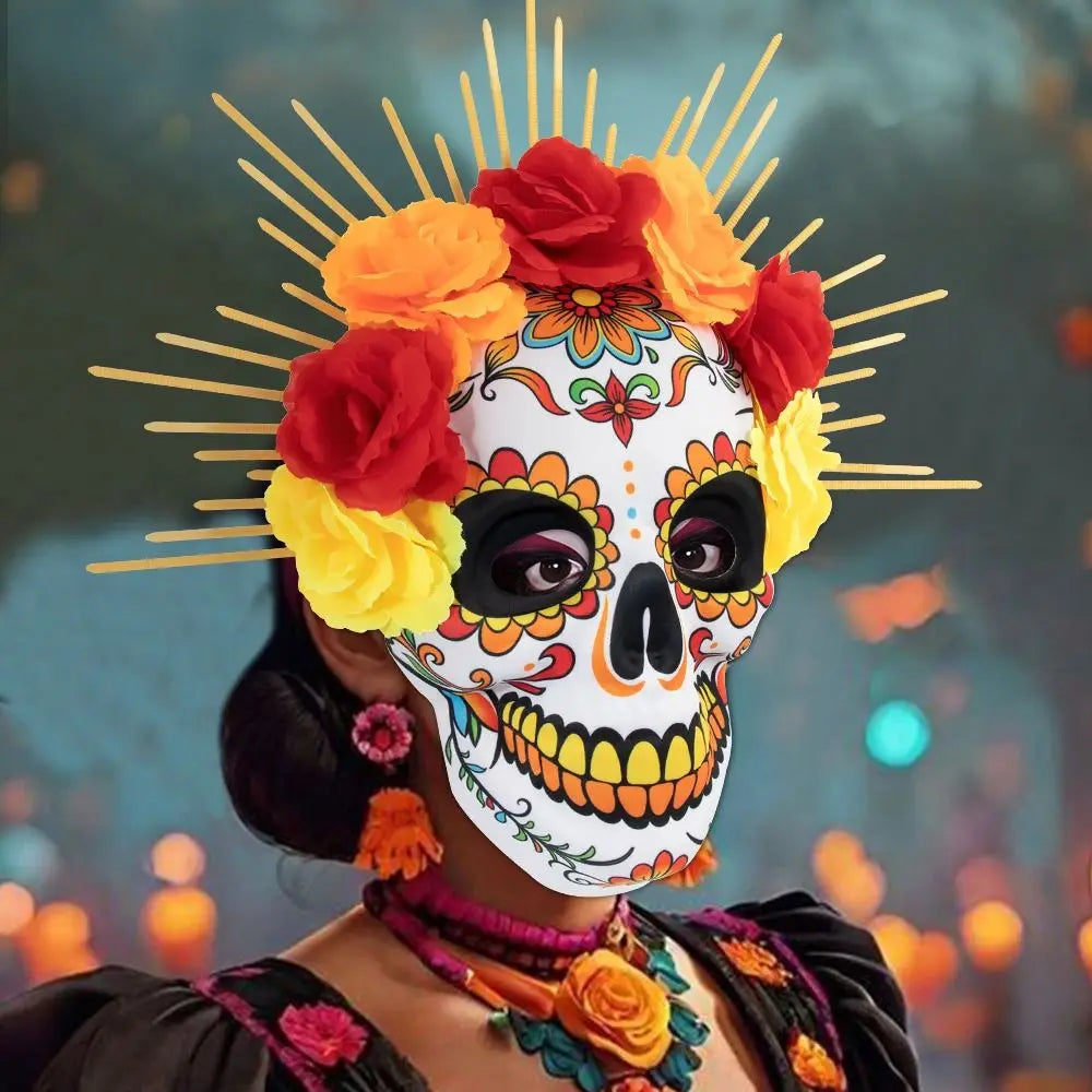 Fancy Halloween Mexican Day of The Dead Mask EVA Eye Mask Halloween Party Mask Three-dimensional Headwear Skull Mask Cosplay