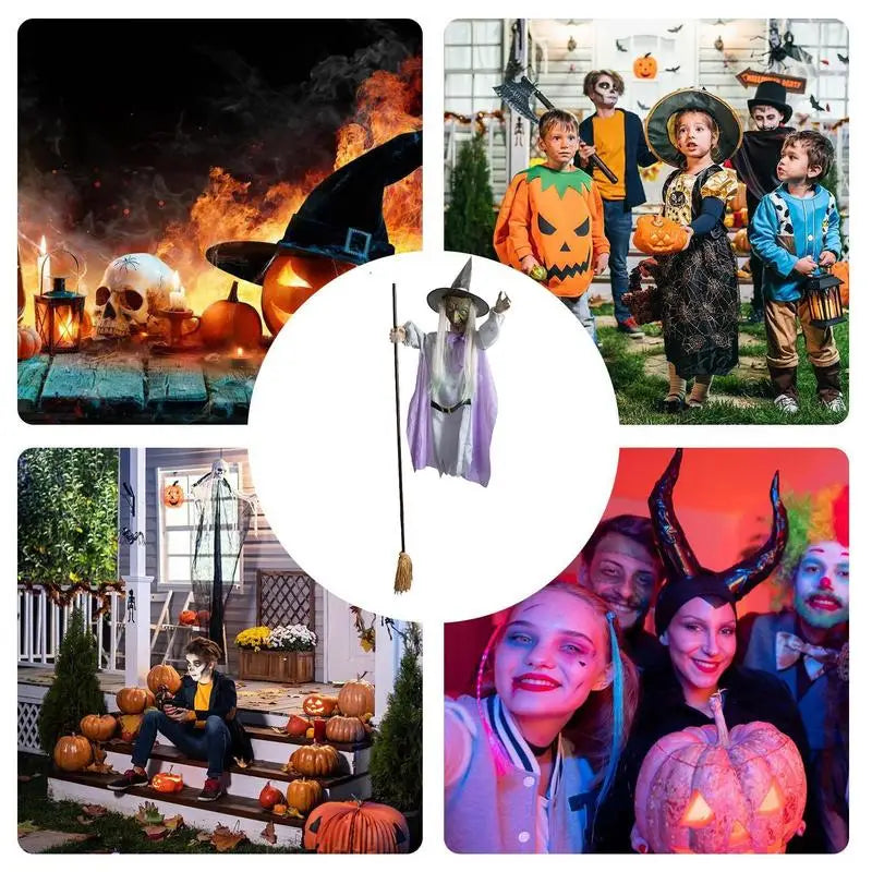 Flying Witch Halloween Decor Flying Hover Witch Realistic Halloween Witch Decor On Broom Halloween Decorations For home garden