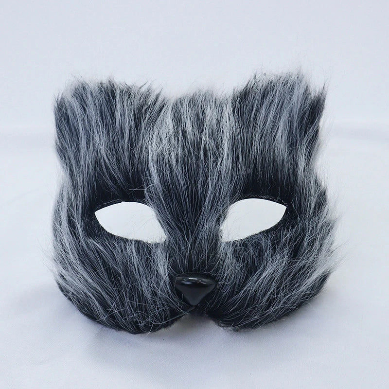 1PC Halloween Cosplay Party Costume DIY Accessories Faux Fur Fox Mask Furry Half Face Animal Simulated Cat Mask