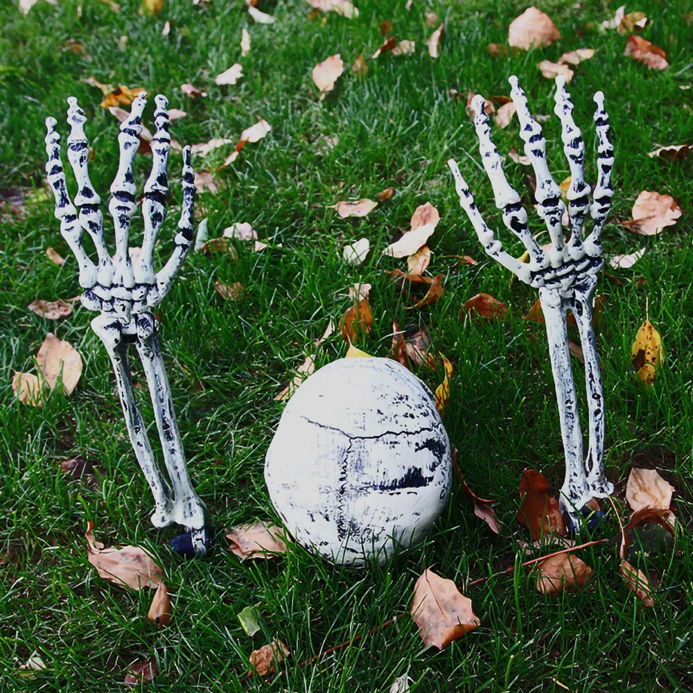 Buried Alive Skeleton Halloween Decoration Set – Creepy Skull & Hands Lawn Prop for Garden, Yard, Party & Haunted House Decor