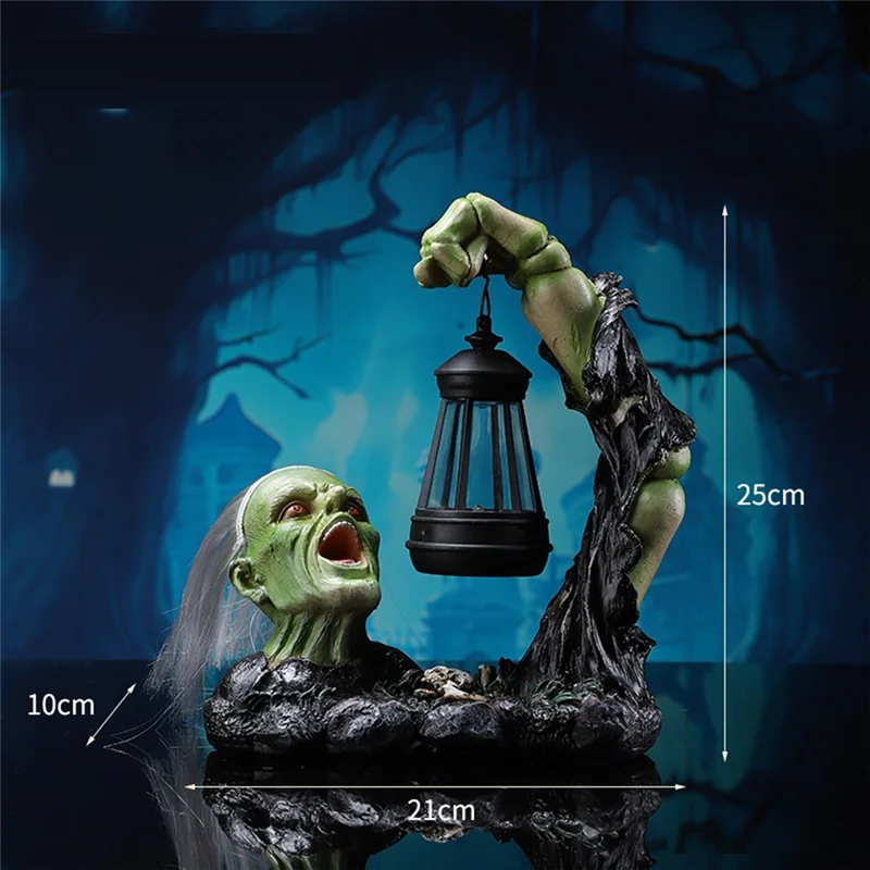 Halloween Decorations Outdoor, Green Figurine With Solar Powered Lantern Scary Decor For Home Indoor Outside