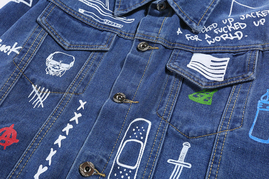 Hip Hop Fashion Printed Jeans Jacket Men Autumn Winter Streetwear Denim Jackets Coats Cowboy Jacket Jaqueta masculina