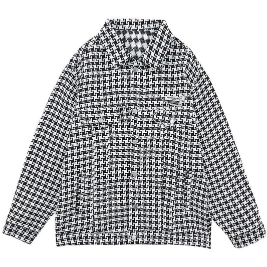 Jacket Men Classic knitted Plaid Turn-down Collar Jackets Coat Autumn Oversize Vintage Fashion All-match Outwear Unisex