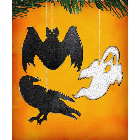 Rustic Halloween Wooden Ornaments Set of 3 - Thanksgiving Halloween Decor - 8100185S3