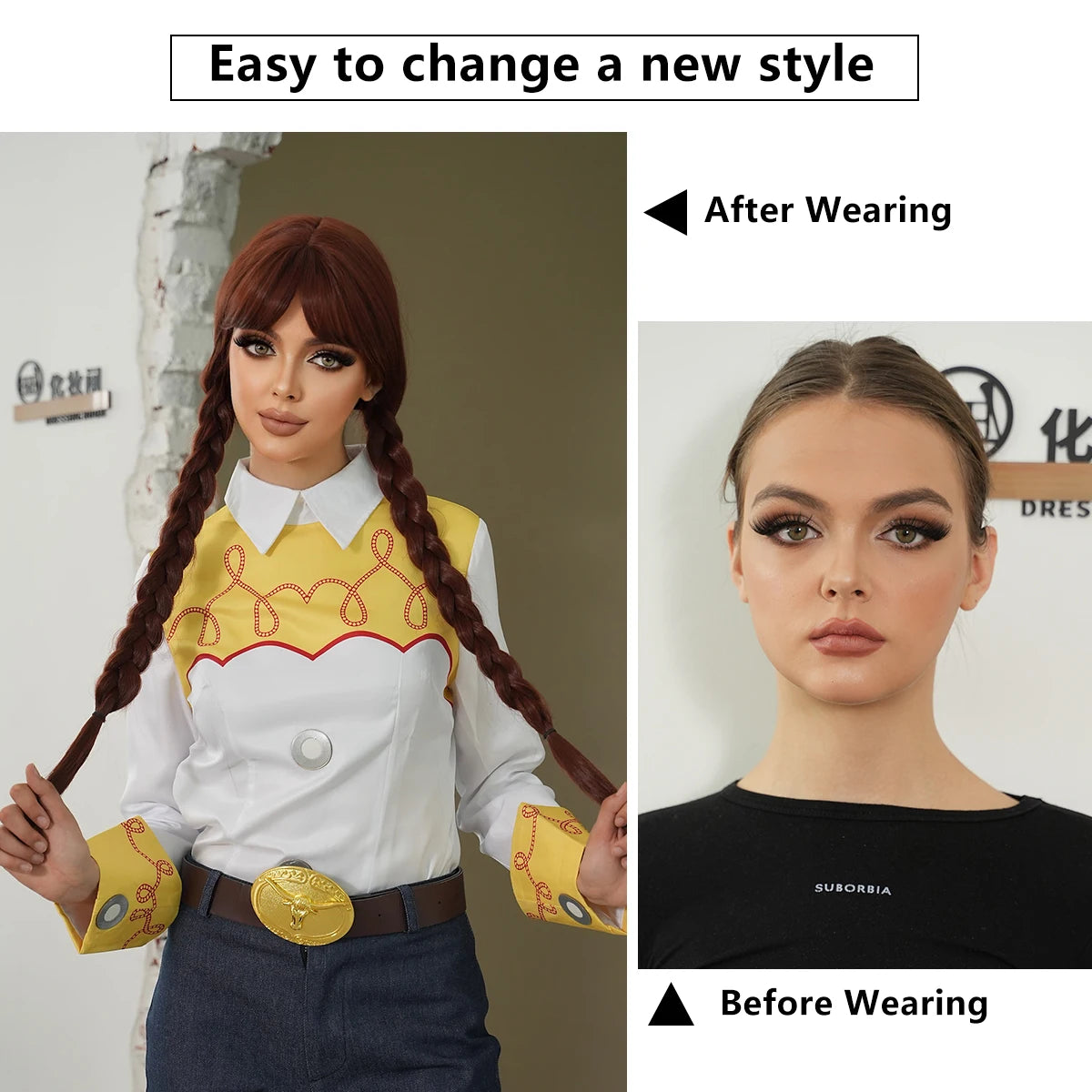 Braided Brown Wig Costume Wigs Pigtail Braids Cosplay Wig Halloween Drag Queen with Natural Braid Hair Cosplay