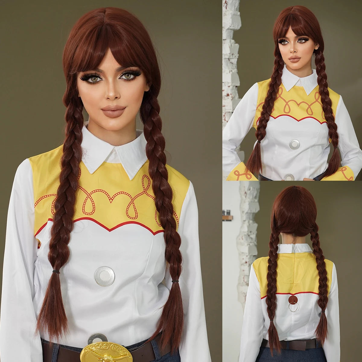 Braided Brown Wig Costume Wigs Pigtail Braids Cosplay Wig Halloween Drag Queen with Natural Braid Hair Cosplay
