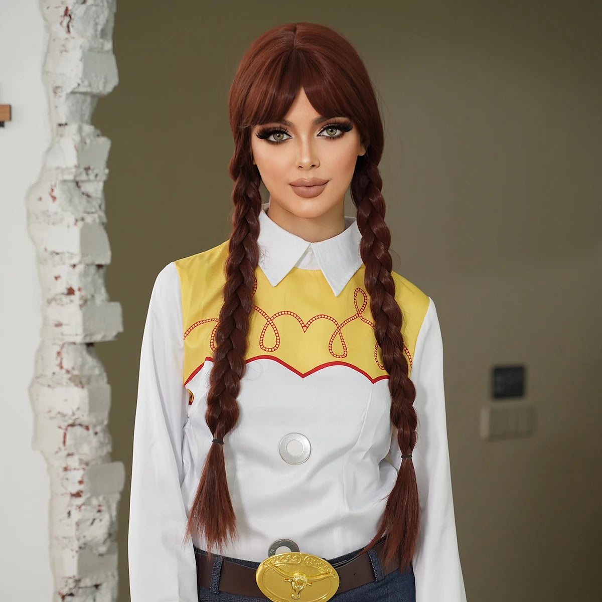 Braided Brown Wig Costume Wigs Pigtail Braids Cosplay Wig Halloween Drag Queen with Natural Braid Hair Cosplay