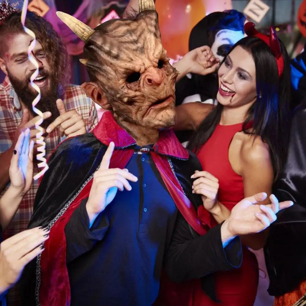 Halloween Devil Masks Face Cover Horror Cosplay Headgear Prop Masquerade Performance Costume Props Scary Horns Masks