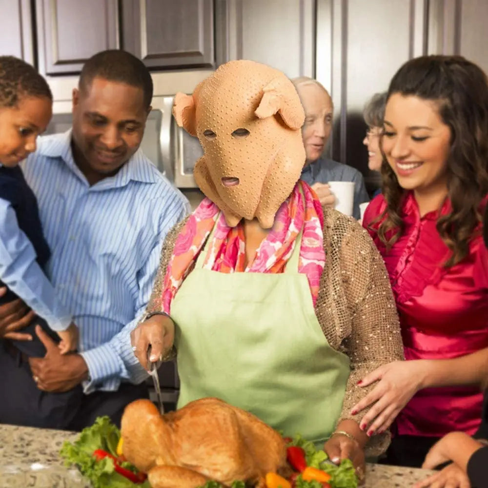 wholesale Clumsy Cook Turkey Head Mask Thanksgiving Latex Costume Uncooked Halloween Gag