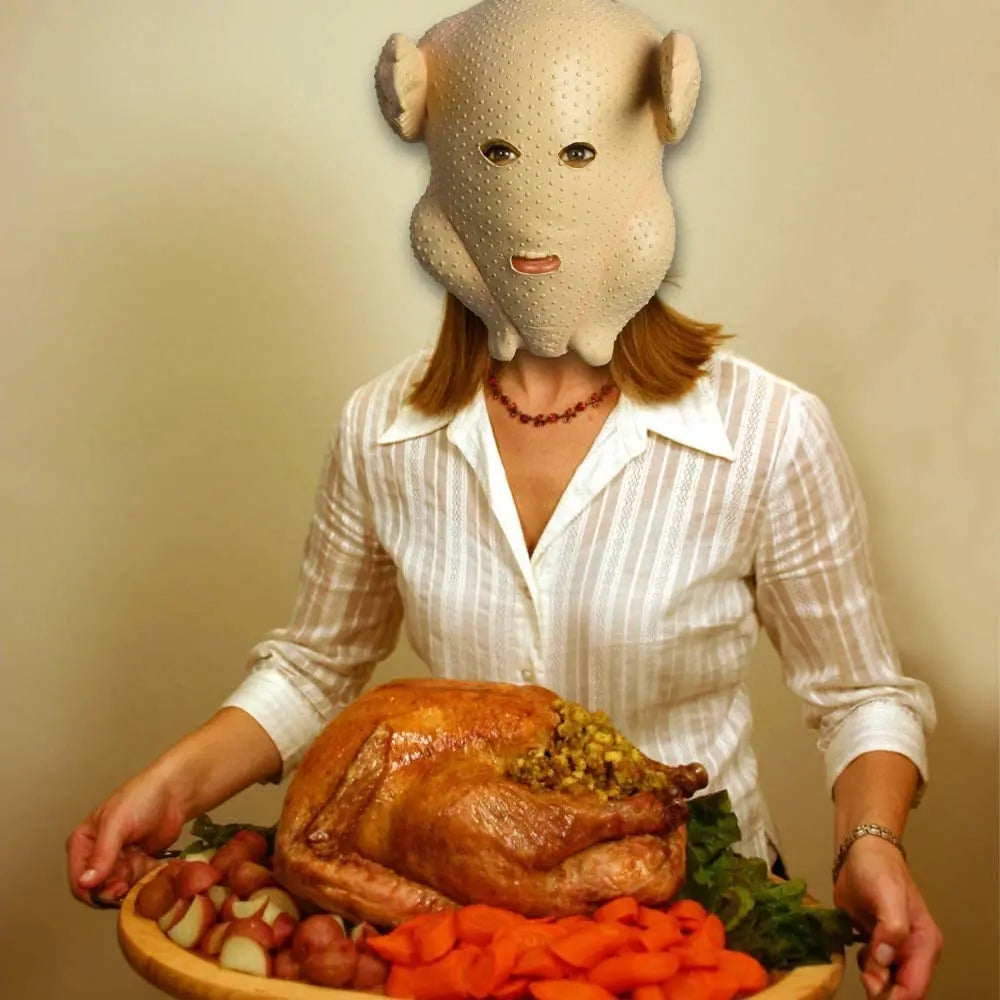 wholesale Clumsy Cook Turkey Head Mask Thanksgiving Latex Costume Uncooked Halloween Gag