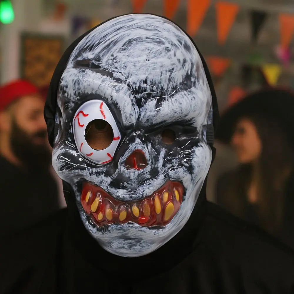 Full Face Halloween Ghost Mask One Eyed PVC Ghost Headwear Breathable Scary Props Scary Ghost Head Cover Halloween Celebration
