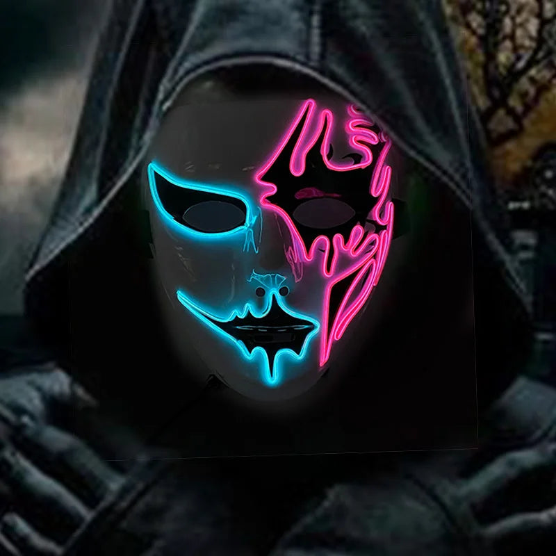 LED Hand-painted Mask Halloween Carnival Masquerade Cosplay Horror Accessory Men's Mask Weird Face Mask Glowing Mascara Disfraz