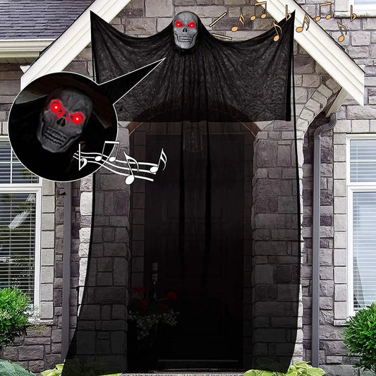Halloween Hanging Skull Ghost Haunted House Decoration With LED Sound Ghost Ornament Indoor Outdoor Bar Halloween Party Decor