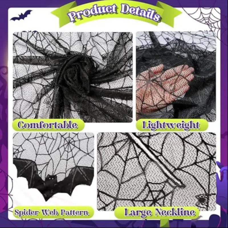 1 piece of Halloween spider web bat cape for adults and children, European style, black festive costume, knitted clothing