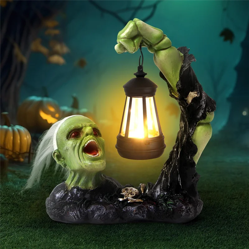 Halloween Decorations Outdoor, Green Figurine With Solar Powered Lantern Scary Decor For Home Indoor Outside