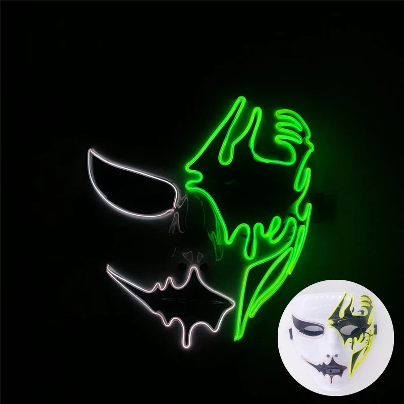 LED Hand-painted Mask Halloween Carnival Masquerade Cosplay Horror Accessory Men's Mask Weird Face Mask Glowing Mascara Disfraz