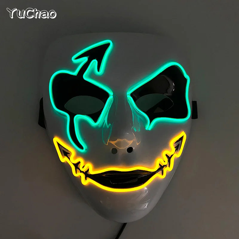 LED Hand-painted Mask Halloween Carnival Masquerade Cosplay Horror Accessory Men's Mask Weird Face Mask Glowing Mascara Disfraz