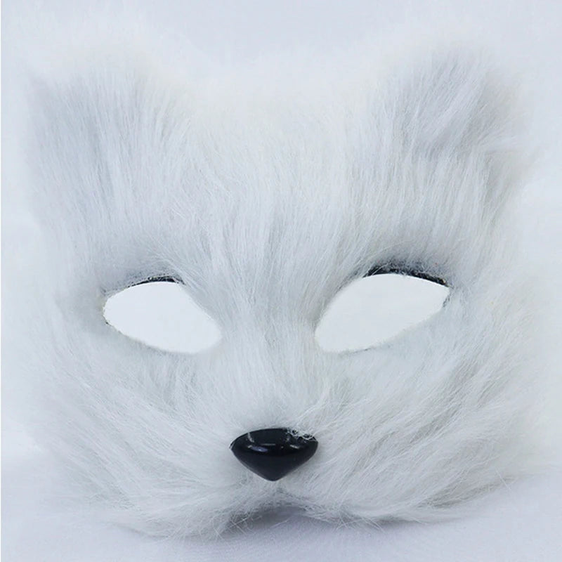 1PC Halloween Cosplay Party Costume DIY Accessories Faux Fur Fox Mask Furry Half Face Animal Simulated Cat Mask