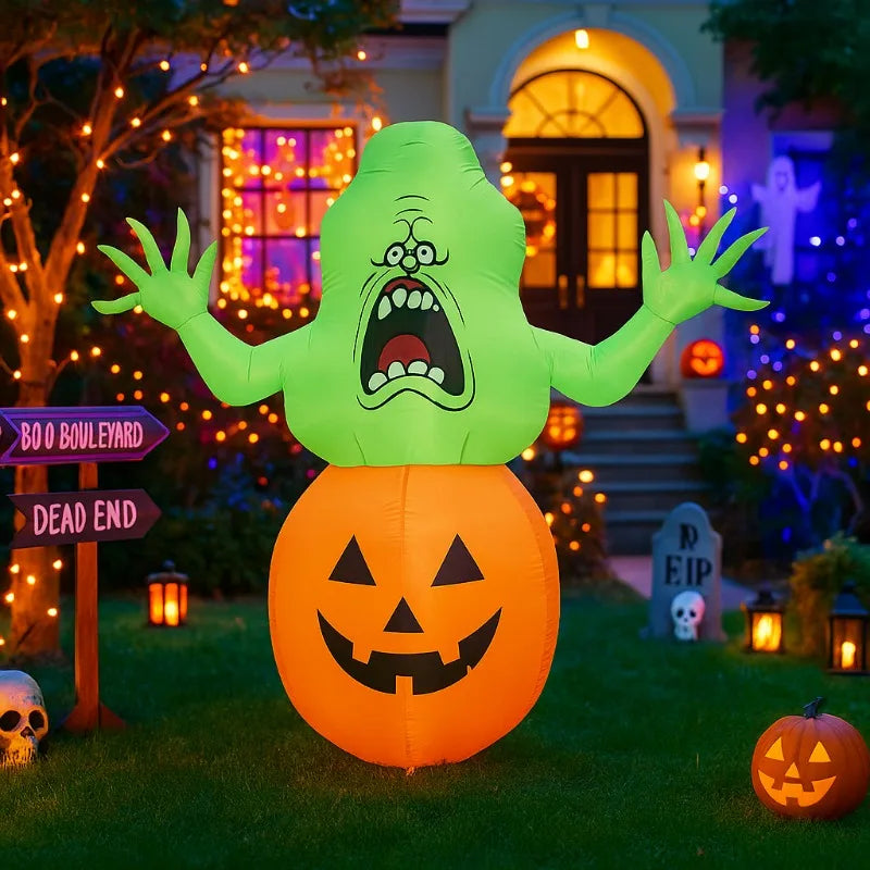Inflatable Halloween Pumpkin & Green Ghost Decoration