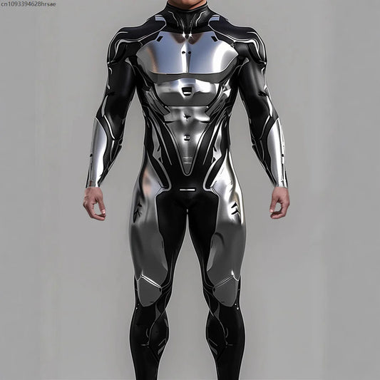 CyberPunk Futuristic Mechanical Armour Jumpsuit Cool Fighter Cosplay Bodysuit Steampunk Costume Halloween Party Shows Men Zentai