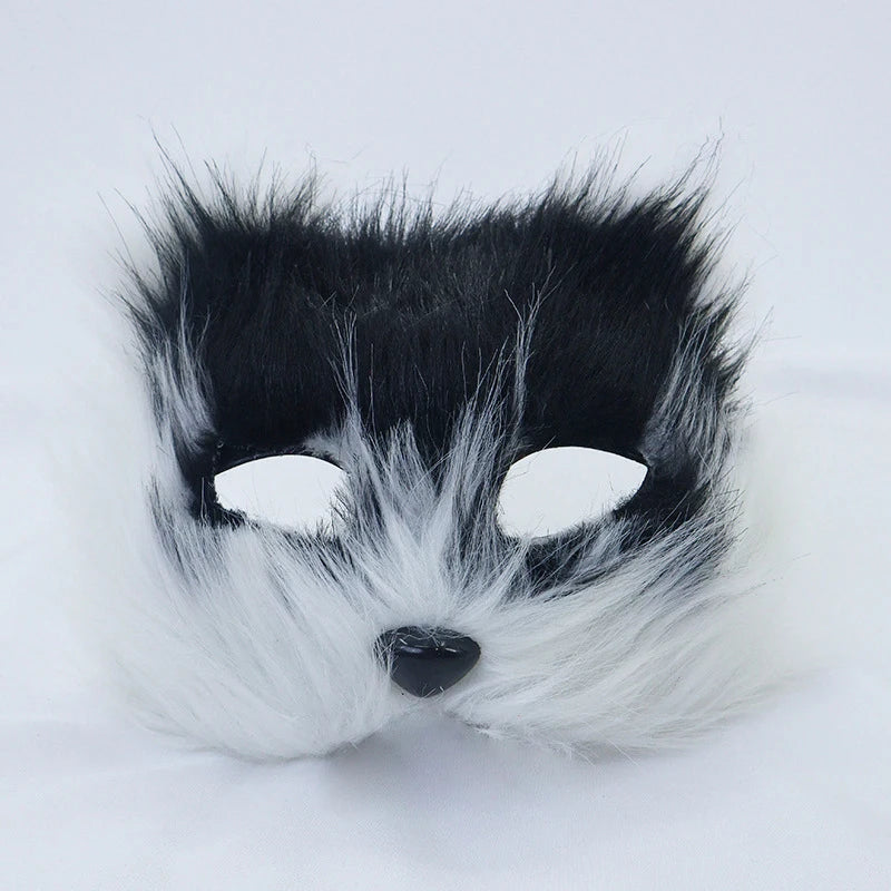 1PC Halloween Cosplay Party Costume DIY Accessories Faux Fur Fox Mask Furry Half Face Animal Simulated Cat Mask