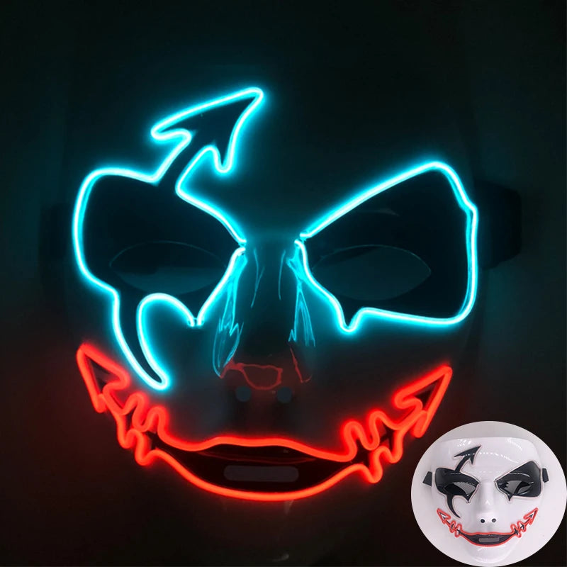 LED Hand-painted Mask Halloween Carnival Masquerade Cosplay Horror Accessory Men's Mask Weird Face Mask Glowing Mascara Disfraz