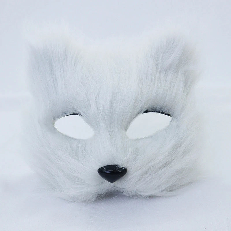 1PC Halloween Cosplay Party Costume DIY Accessories Faux Fur Fox Mask Furry Half Face Animal Simulated Cat Mask