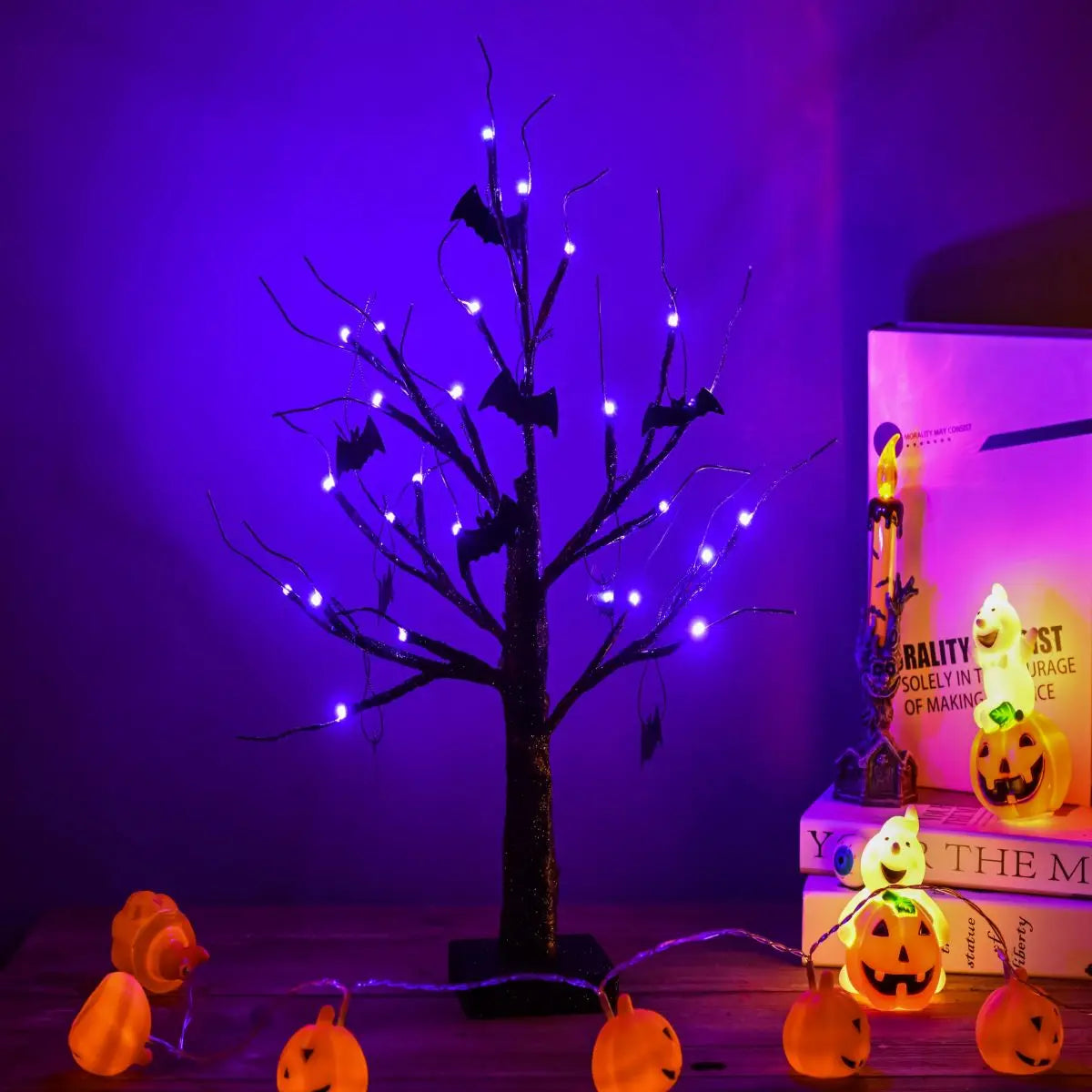 45CM Halloween LED Decoration Tree Cover  with DIY Black Branches Pumpkin Light Tabletop Home Indoor Decor