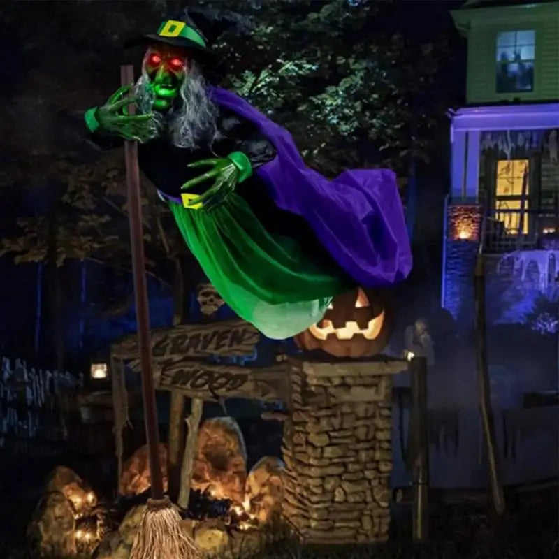 Flying Witch Halloween Decor Flying Hover Witch Realistic Halloween Witch Decor On Broom Halloween Decorations For home garden