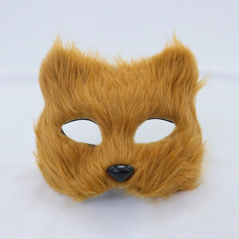 1PC Halloween Cosplay Party Costume DIY Accessories Faux Fur Fox Mask Furry Half Face Animal Simulated Cat Mask