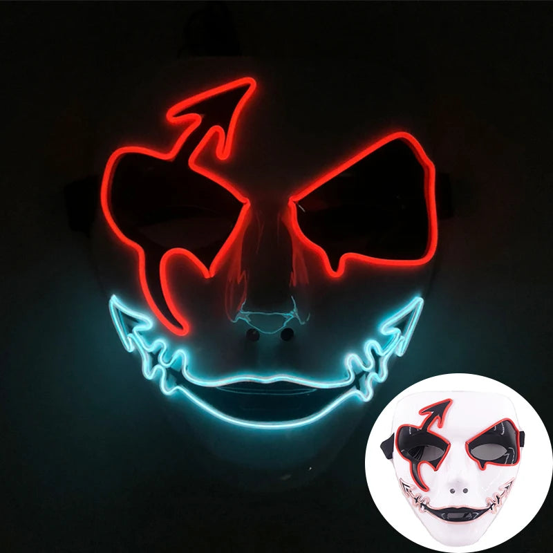 LED Hand-painted Mask Halloween Carnival Masquerade Cosplay Horror Accessory Men's Mask Weird Face Mask Glowing Mascara Disfraz