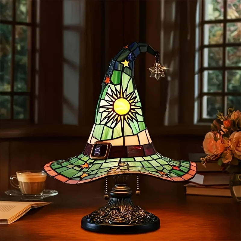 Witch Hat Lamp - Gothic Wizard Hat Light with Purple to Yellow Gradient, USB-Powered Tabletop Decoration for Halloween
