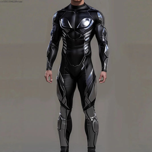 CyberPunk Futuristic Mechanical Armour Jumpsuit Cool Fighter Cosplay Bodysuit Steampunk Costume Halloween Party Shows Men Zentai