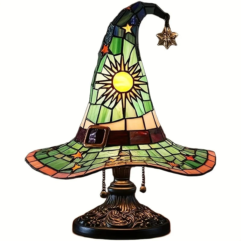 Witch Hat Lamp - Gothic Wizard Hat Light with Purple to Yellow Gradient, USB-Powered Tabletop Decoration for Halloween