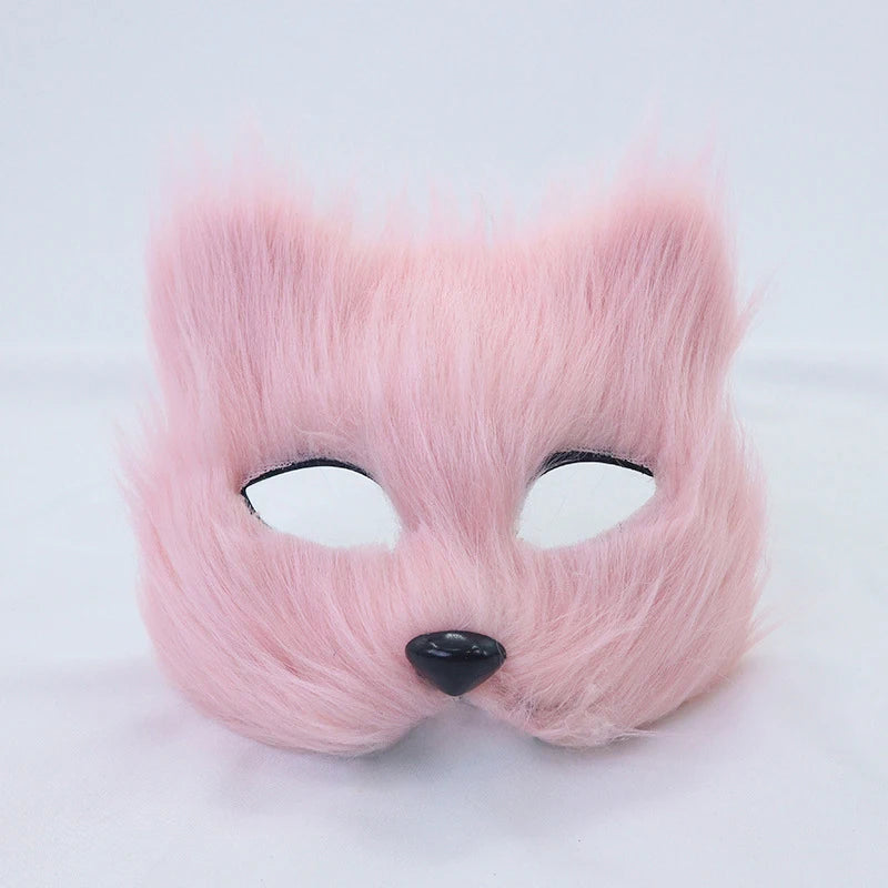 1PC Halloween Cosplay Party Costume DIY Accessories Faux Fur Fox Mask Furry Half Face Animal Simulated Cat Mask