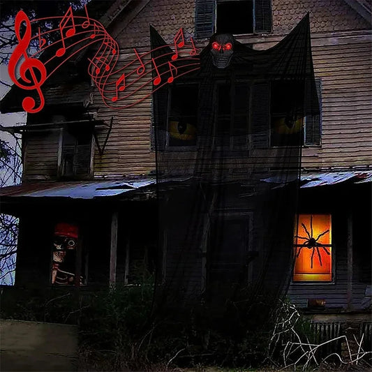 Halloween Hanging Skull Ghost Haunted House Decoration With LED Sound Ghost Ornament Indoor Outdoor Bar Halloween Party Decor