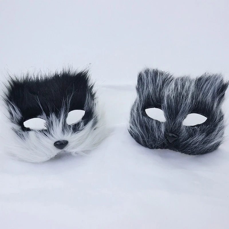 1PC Halloween Cosplay Party Costume DIY Accessories Faux Fur Fox Mask Furry Half Face Animal Simulated Cat Mask