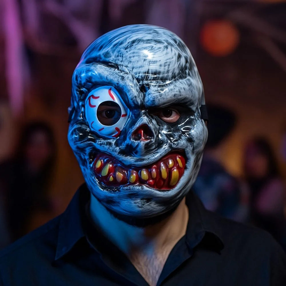 Full Face Halloween Ghost Mask One Eyed PVC Ghost Headwear Breathable Scary Props Scary Ghost Head Cover Halloween Celebration
