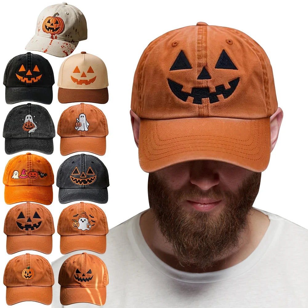 Fashion Men Women Sun Hats Halloween Unisex Baseball Hats Pumpkin Embroidery Baseball Cap for Parties Outdoor Activities Camping