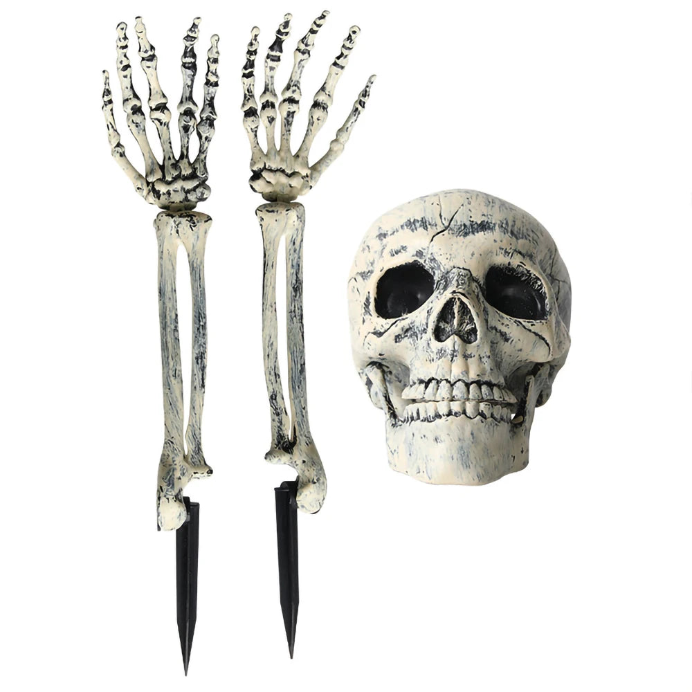 Buried Alive Skeleton Halloween Decoration Set – Creepy Skull & Hands Lawn Prop for Garden, Yard, Party & Haunted House Decor