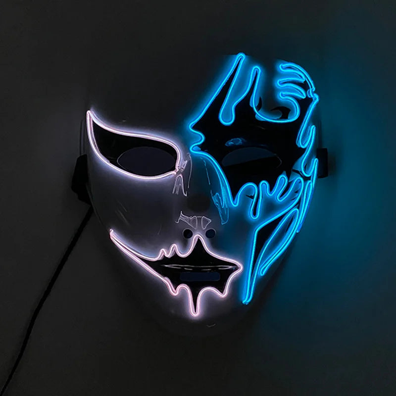 LED Hand-painted Mask Halloween Carnival Masquerade Cosplay Horror Accessory Men's Mask Weird Face Mask Glowing Mascara Disfraz